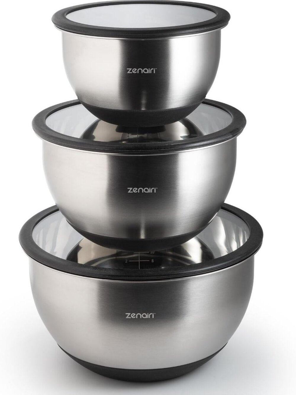 3-Piece Stainless Steel Mixing Bowls Set with Glass Lids - Durable